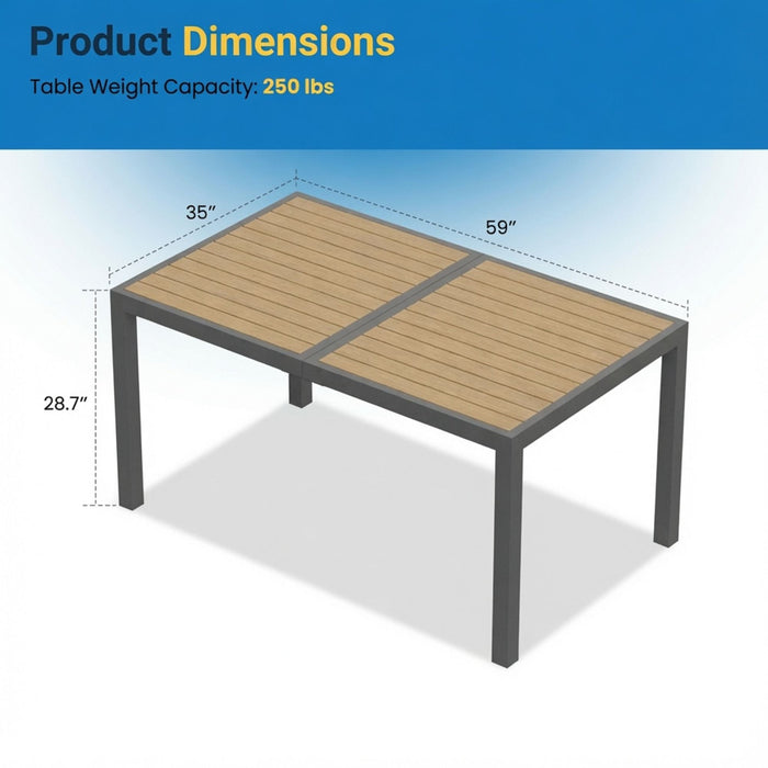 Rectangle Outdoor Patio Table With Slatted Top - Gray