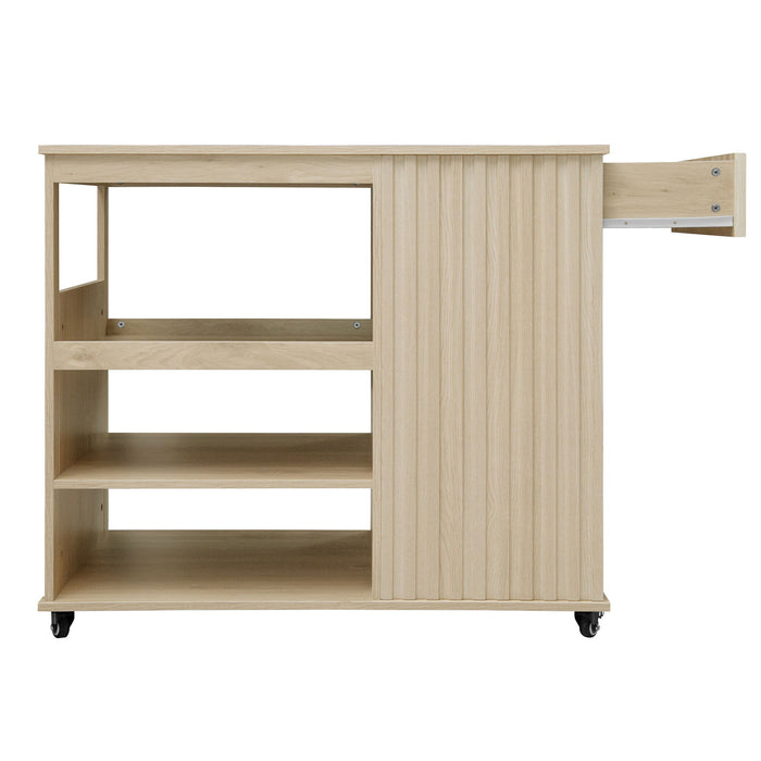 Kitchen Island Cart, Rolling Serving Utility Trolley Cart Modern Kitchen Island With Storage Drawer Wine Rack Lockable Casters, Kitchen Cart For Kitchen, Dining Room, Bar Living Room - Natural