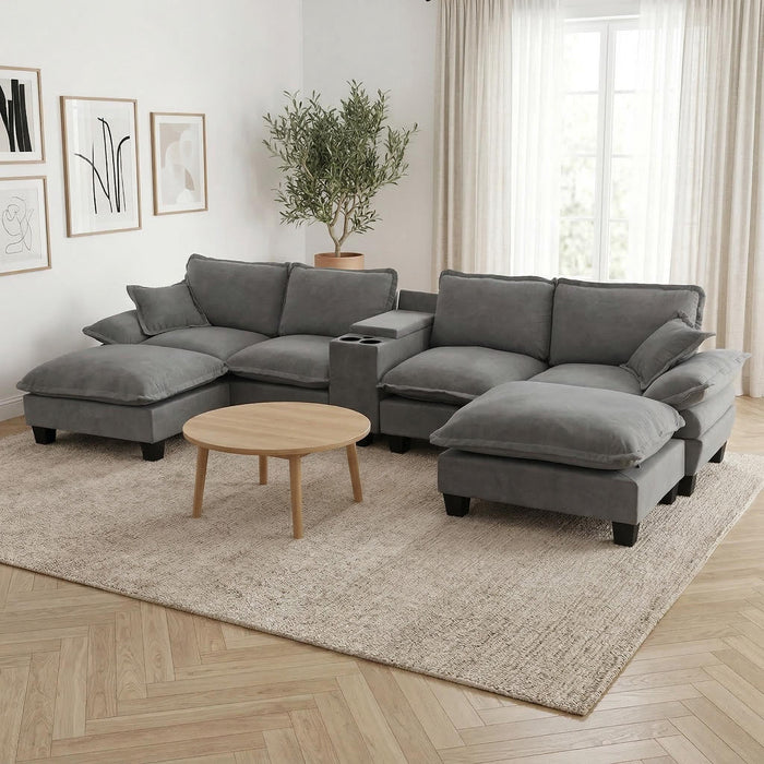 Modular Cloud Couch Sofa With Cup Holders & Storage, USB Port