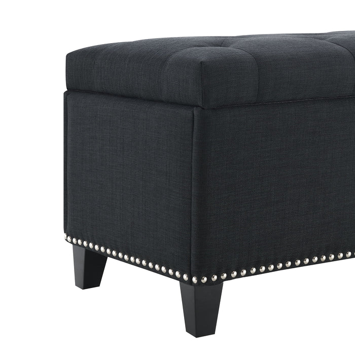 Button-Tufted Storage Ottoman With Safety Close Hinge