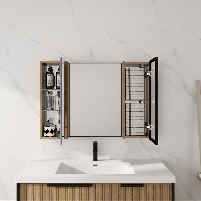 Wall Mounted Cabinet With Soft Close Door, Adjustable Shelves Storage For Bathroom - Imitative Oak