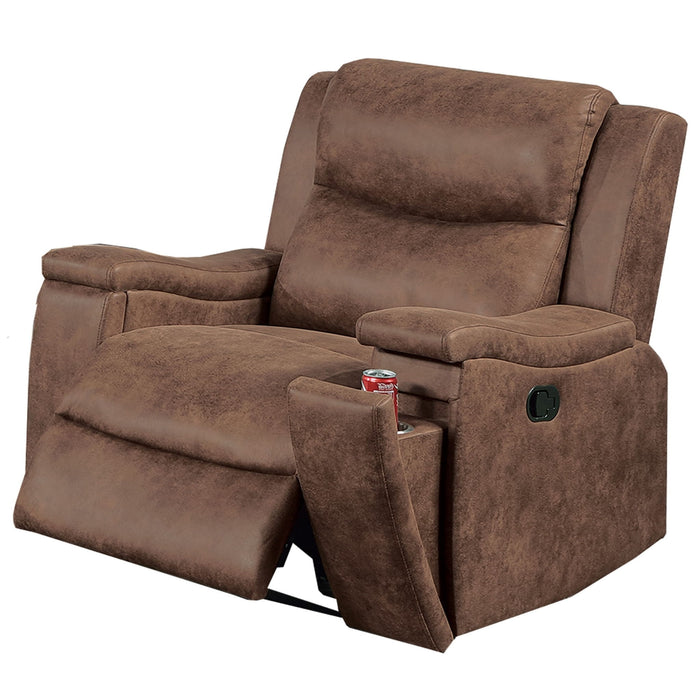 1 Piece Manual Recliner With Padded Seat And Backrest, Square Arms For Living Room - Walnut