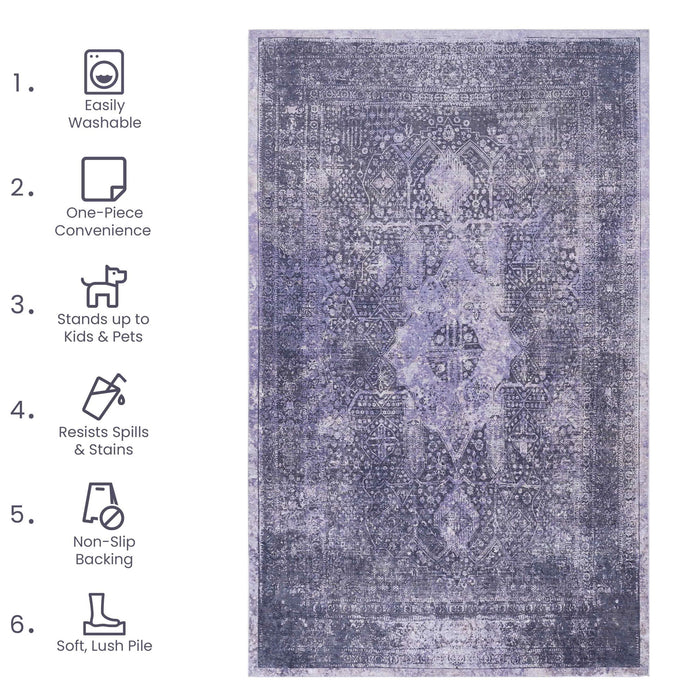 Maval - 2'6'' X 10' Washable Runner Rug - Anthracite