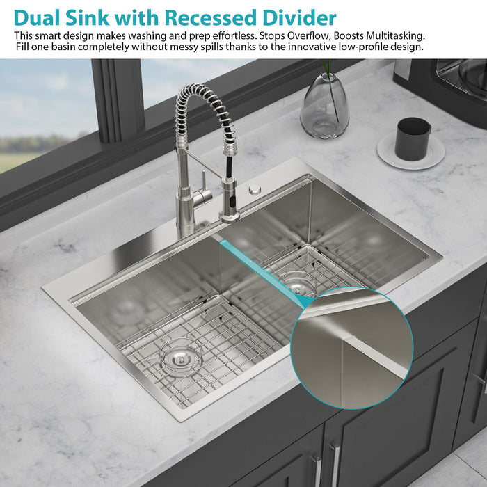 Topmount, Drop In Double Bowl Kitchen Sink