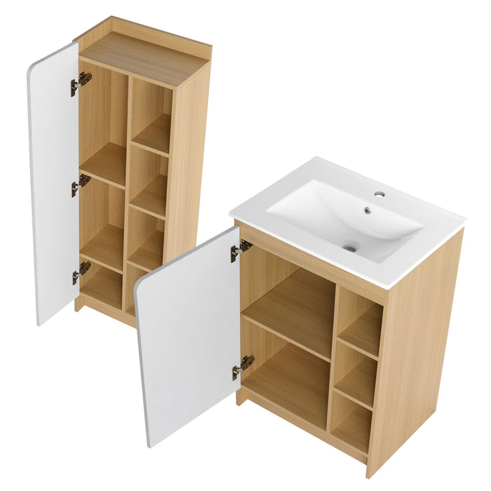 24" Bathroom Vanity With Sink & Tall Bathroom Cabinet, Vanity Set With Thin Edge Sink & Interchangeable Door Panels - Black / Light Oak / White