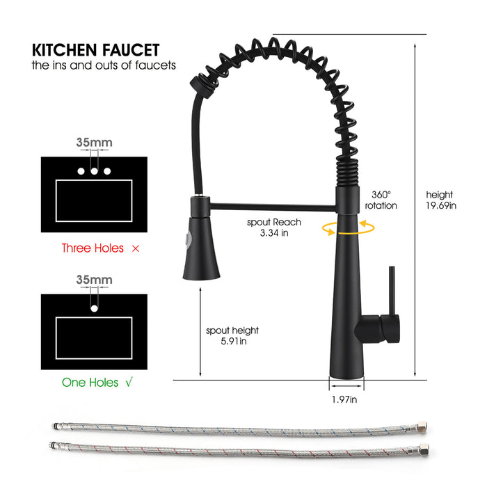 Commercial Kitchen Faucet With Pull Down Sprayer And Magnetic Docking Spray Head - Matte Black