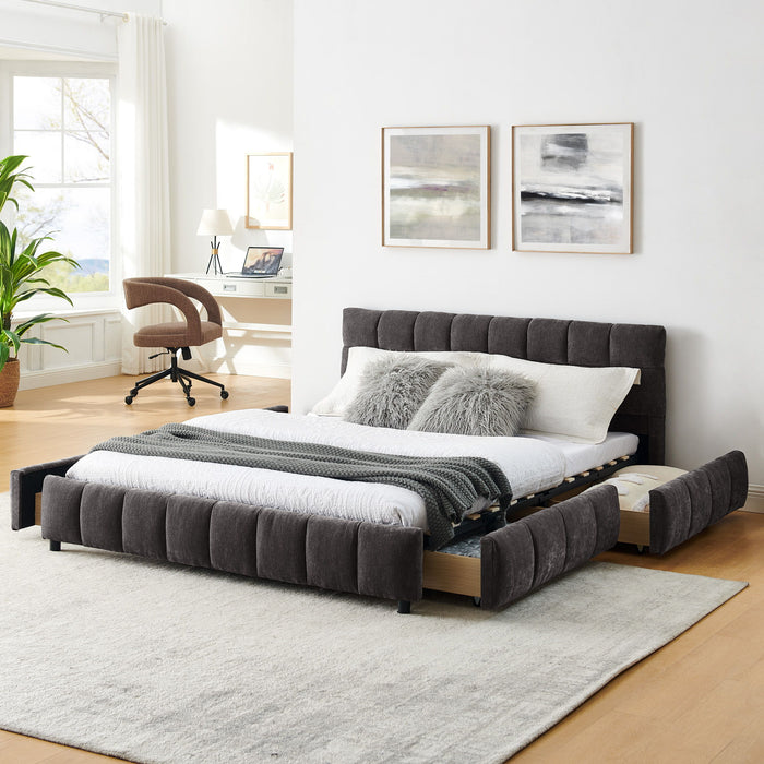 Modern Platform Bed Frame With Thick Chenille Fabric
