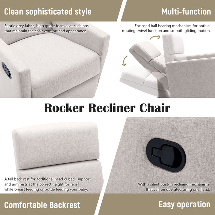 Modern Upholstered Rocker Nursery Chair Plush Seating Glider Swivel Recliner Chair