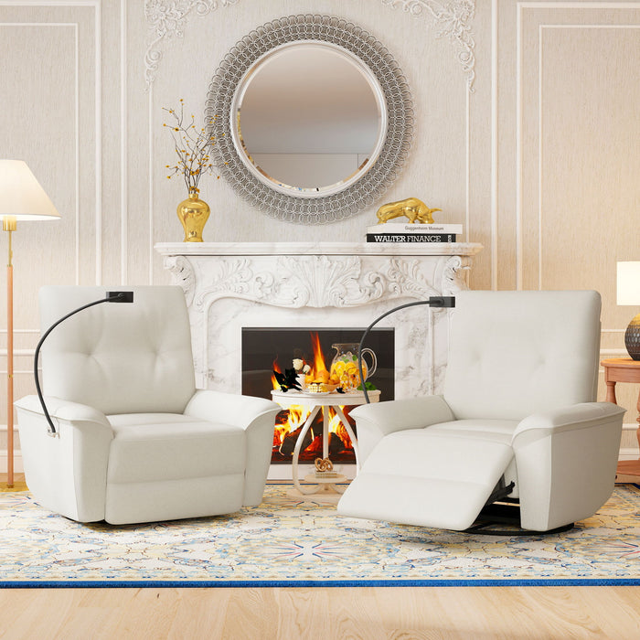270° Power Swivel Rocker Recliner Chair With Phone Holder, Electric Glider Reclining Sofa With USB Ports For Living Room Bedroom - Beige