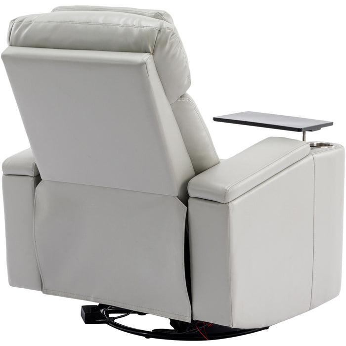 270° Power Swivel Recliner Home Theater Chair With Hidden Arm Storage, LED Light, Cup Holder, And Tray Table