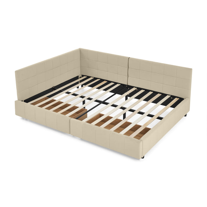Upholstered Storage Tufted Bed Frame With Backrest And Armrests