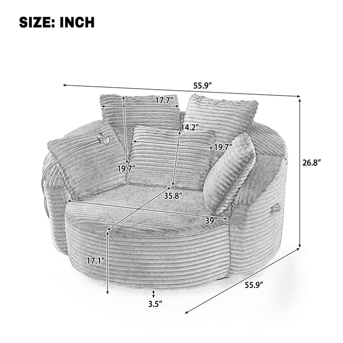 Swivel Accent Barrel Chair With Adjustable Phone Holder, 5 Pillows For Living Room