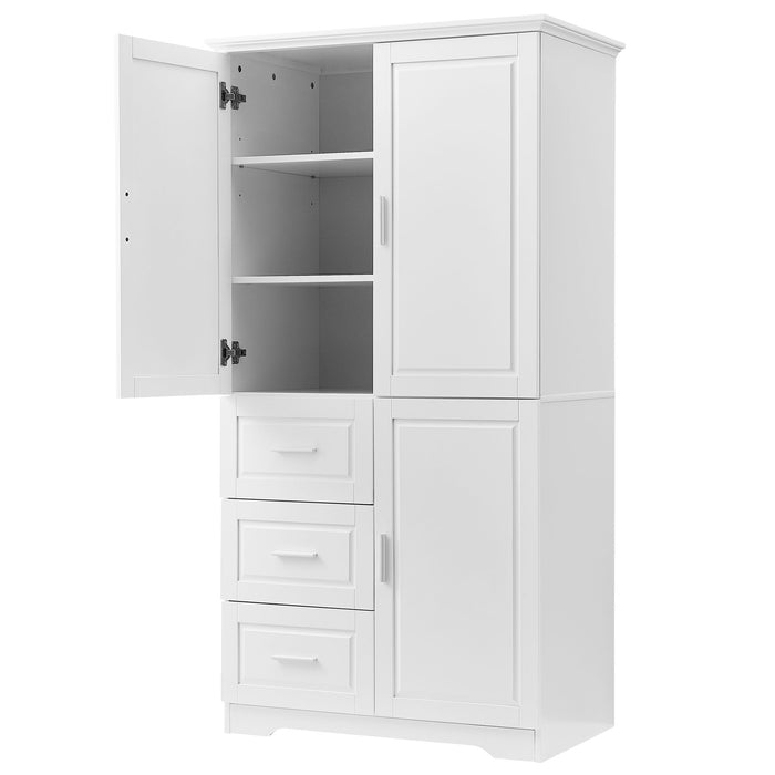 Tall Wide Storage Cabinet With Doors, 3 Drawers