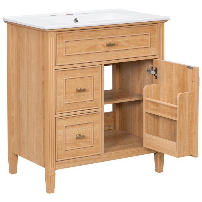 Bathroom Vanity With Sink, Flip Drawer & Adjustable Shelf - Natural