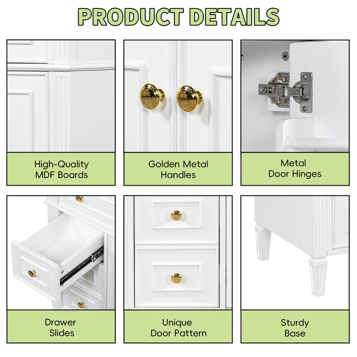 Bathroom Vanity With Sink, 3 Drawers & 2 Soft-Close Doors