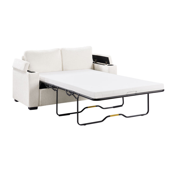 Pull Out Sofa Bed Loveseat With Twin Mattress, Cup Holders And Arm Storage