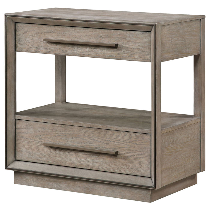 Prescott - 2 Drawers Nightstand With Open Shelf - Taupe