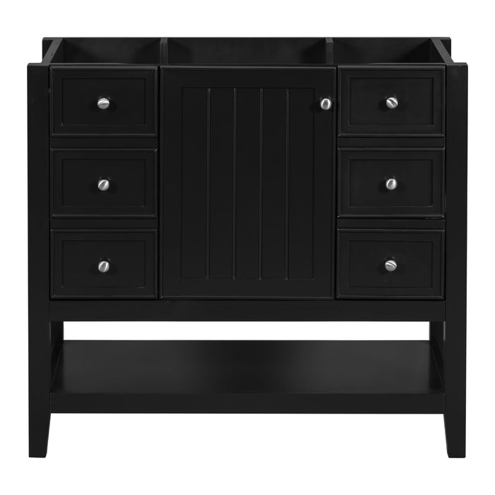 36" Bathroom Vanity Base With 2 Cabinet And 3 Drawers - Black