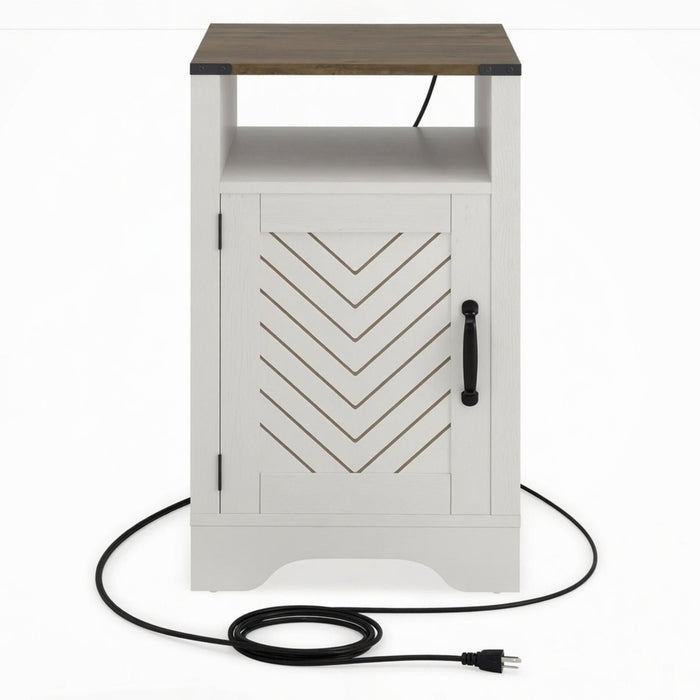 Farmhouse Nightstand With Charging Station & Storage