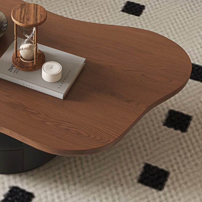 Cloud Coffee Table With 2 Drawers & Multi Layer Storage - Dark Walnut / Matt Black