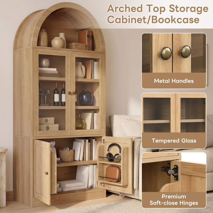 Tall Arched Top Storage Cabinet With 5 Tier Shelves, Soft Close Hinges