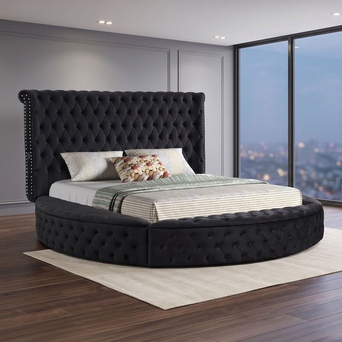 Hazel - Queen Size Tufted Storage Bed & Bluetooth Speakers, USB Port - Black
