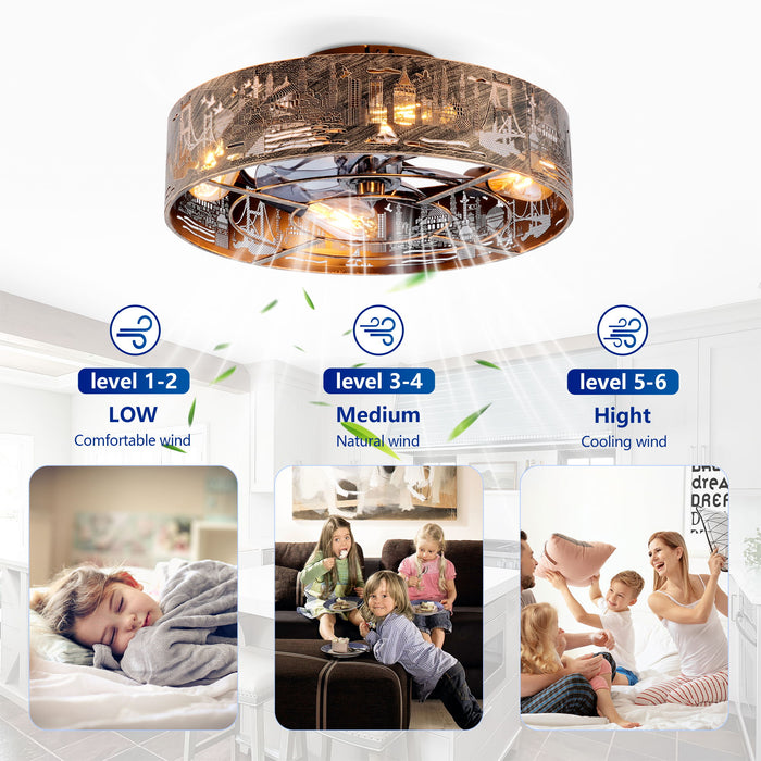 20" Iron Art Ceiling Fans With Remote, Flush Mount Ceiling Fan With 6 Speeds Reversible Motor, Not Included Bulbs - Blush / Gold / Bronze