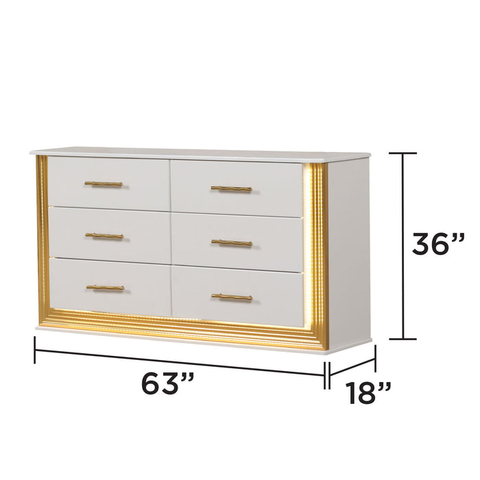 Obsession - 6 Drawer LED Dresser - White