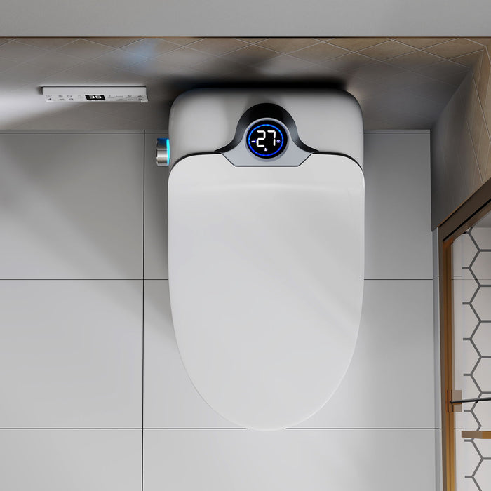 Smart Toilet Bidet Combo With Foot Sensor, LED Display, Heated Seat And Airflow, Ceramic - White
