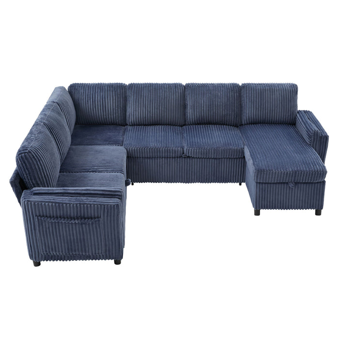 Convertible U-Shaped Sectional Sofa Bed With USB Ports And Storage