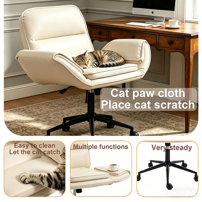 Criss Cross Swivel Desk Chair With Adjustable Armrests & Wheels For Home Office
