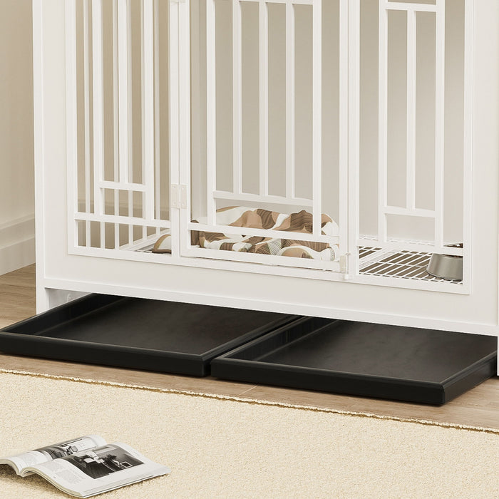 Wooden Dog Crate Furniture With Divider And Storage - White