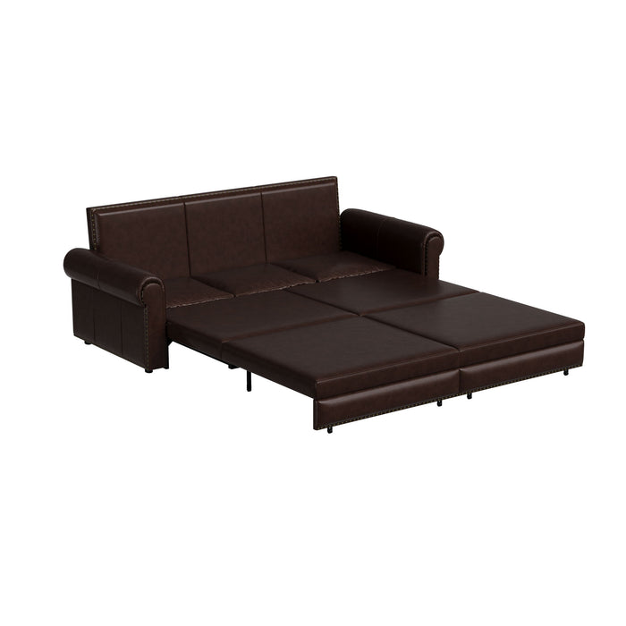 Pull Out Sofa Bed 3 In 1 Velvet Convertible Sleeper Sofa With Nailhead Trim & Rolled Arm, Multi Functional