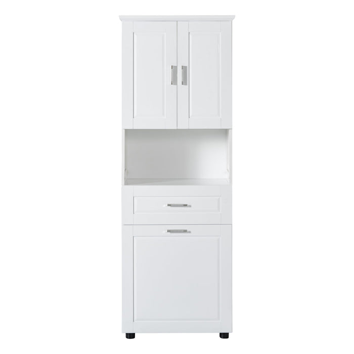 Tall Bathroom Cabinet With Tilt-Out Laundry Basket And Upper Storage