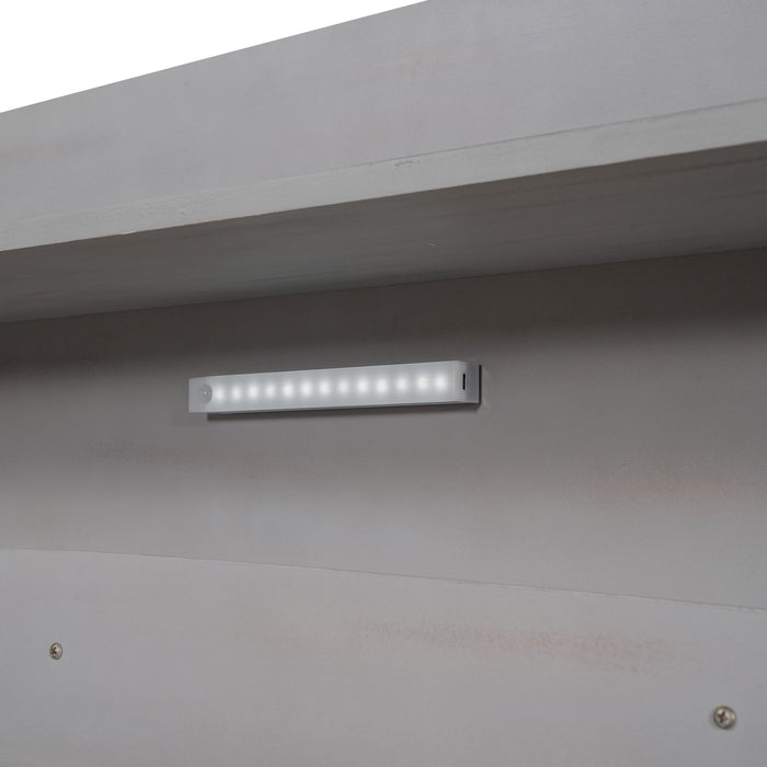 Wood Platform Bed With Built In LED Light, Storage Headboard And Guardrail