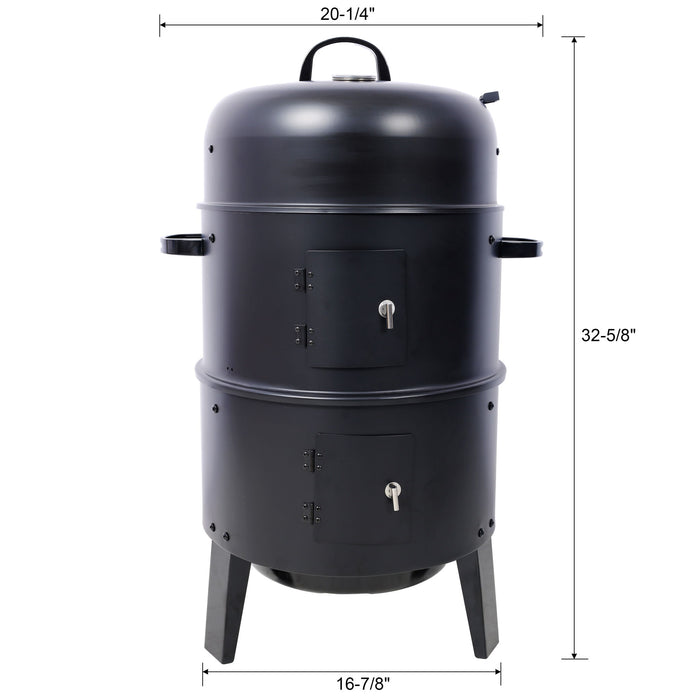 Portable Charcoal Smoker Grill For Outdoor Cooking - Black