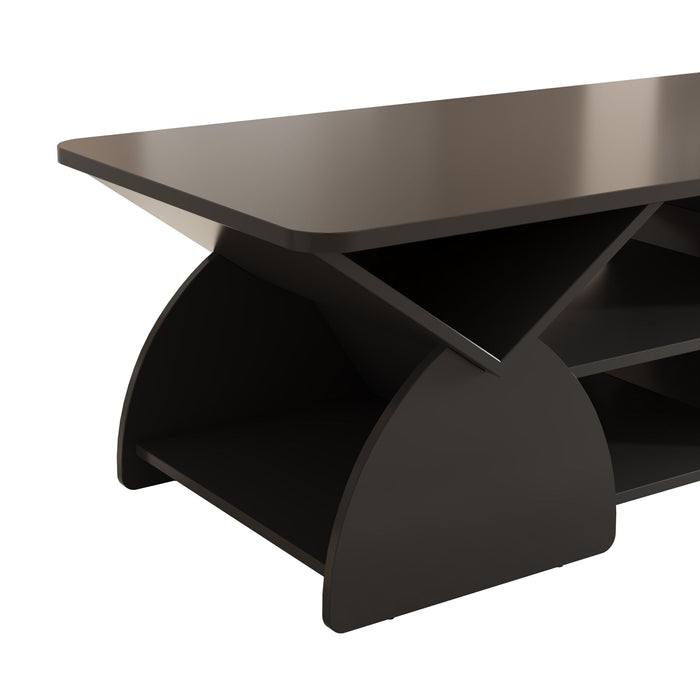 Geometric Engineered Coffee Table With Rounded Corners With Open Shelves
