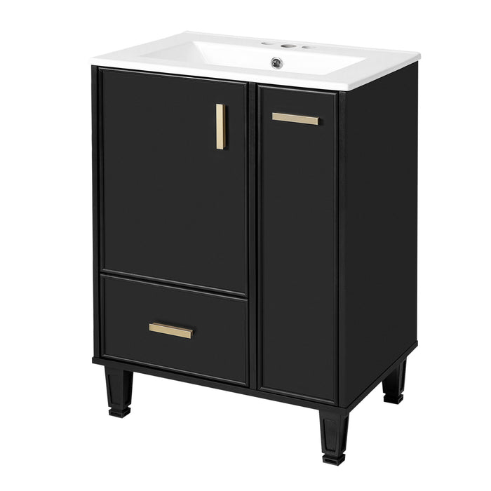 Bathroom Vanity With Sink, Deep Drawer And Pull Out Basket, Rectangular Design - Black