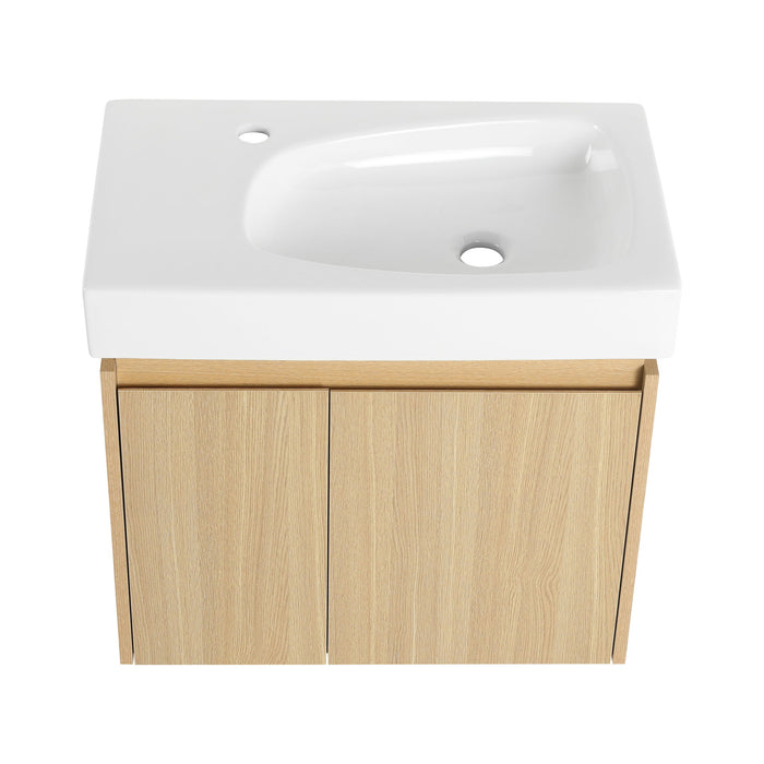 Modern Bathroom Vanity With Ceramic Basin, Wall Mounted Floating Sink Combo, Storage Cabinet