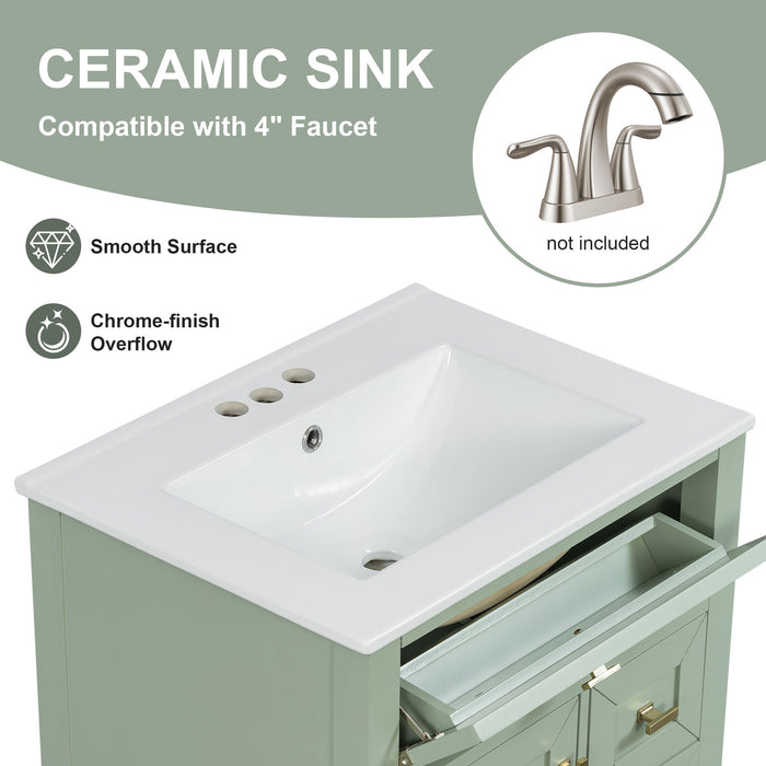 Bathroom Vanity With Sink, 3 Drawers & Cabinet With 2 Tier Door Storage Rack, Soft Close Doors & Drawers