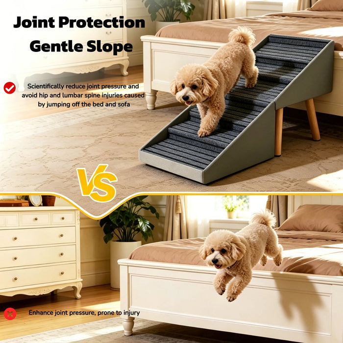 2 In 1 Dog Stairs For Bed And Couch, Foldable 6 Pet Steps - Gray