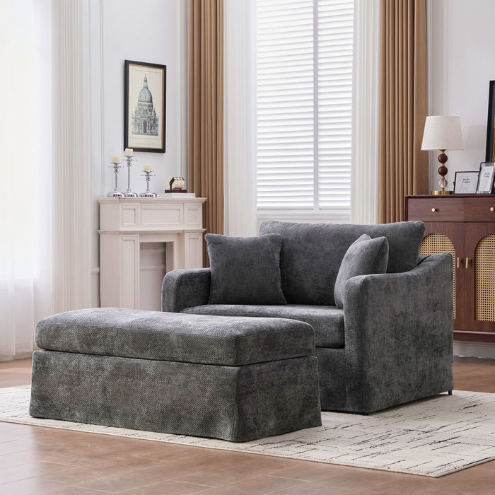 Accent Chair With Ottoman, Includes 2 Bolster Pillows