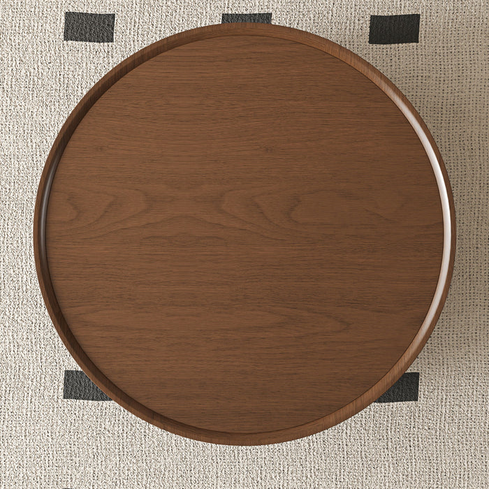 Round Coffee Table With Storage Drawer And Ball Feet - Walnut / Black