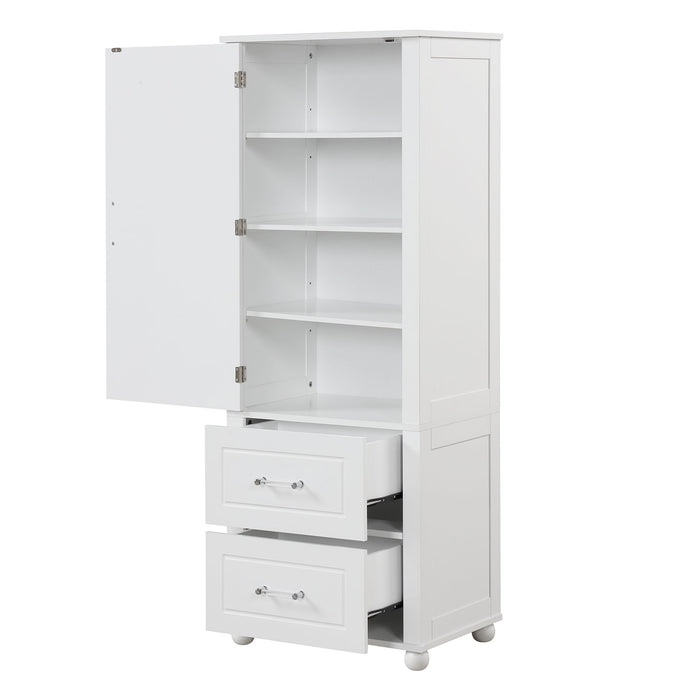 Tall Freestanding Bathroom Storage Cabinet With 2 Drawers And Adjustable Shelf