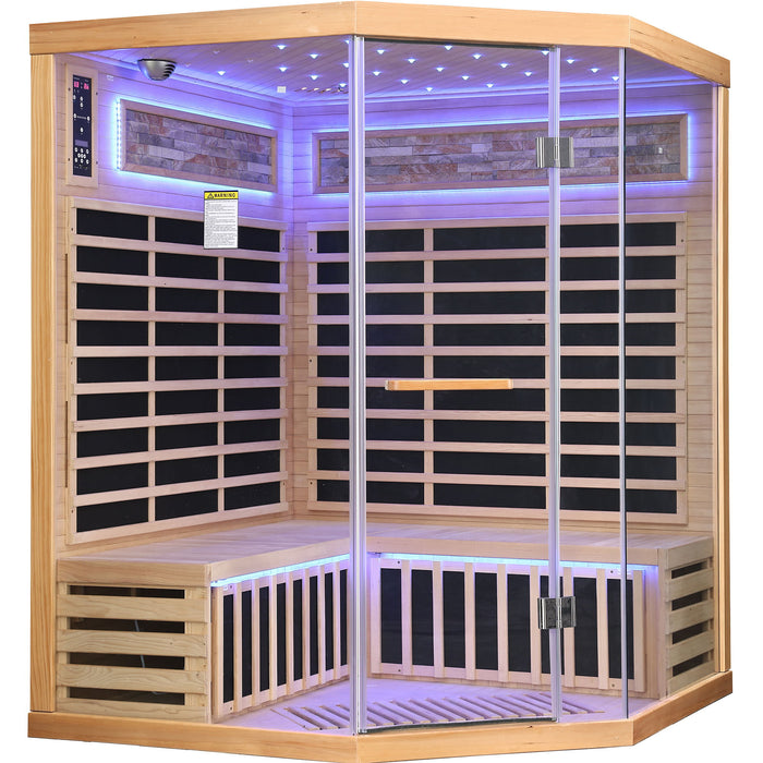 Pentagonal Sauna Room With Carbon Heating Plates - American White Oak