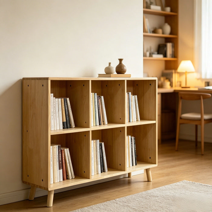 6 Cube Storage Shelf, Freestanding Open Bookcase With Legs Cubby Organizer For Living Room - Natural Wood