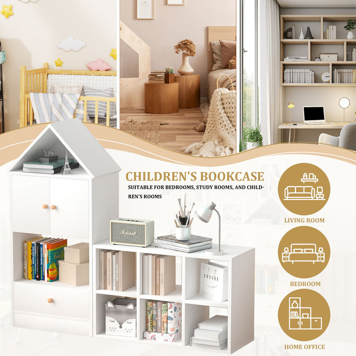Versatile Children's Bookshelf With House Shaped Design, Multi Functional Storage
