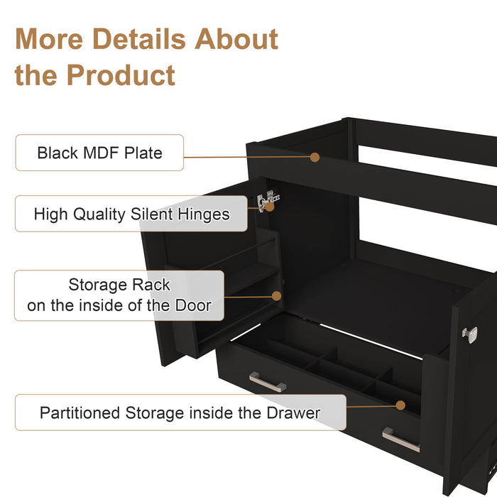 Bathroom Vanity With Soft Close Cabinet, Single Drawer, Sink Not Included - Black
