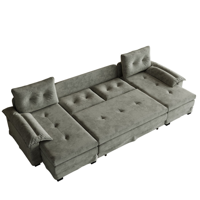 U-Shaped Sleeper Sofa With Pull Out Bed, Removable Armrests & USB Ports For Living Room