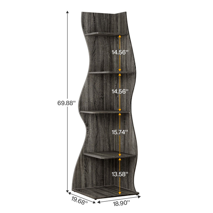 5 Tier Wavy Corner Bookshelf And Plant Stand For Living Room
